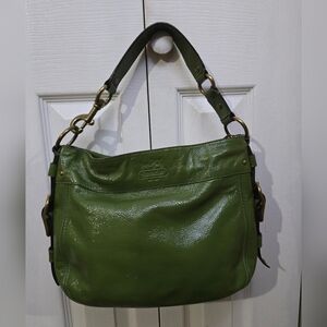 Authentic Coach Zoe Green Shiny Patent Leather Shoulder Bag Purse J0873-12735